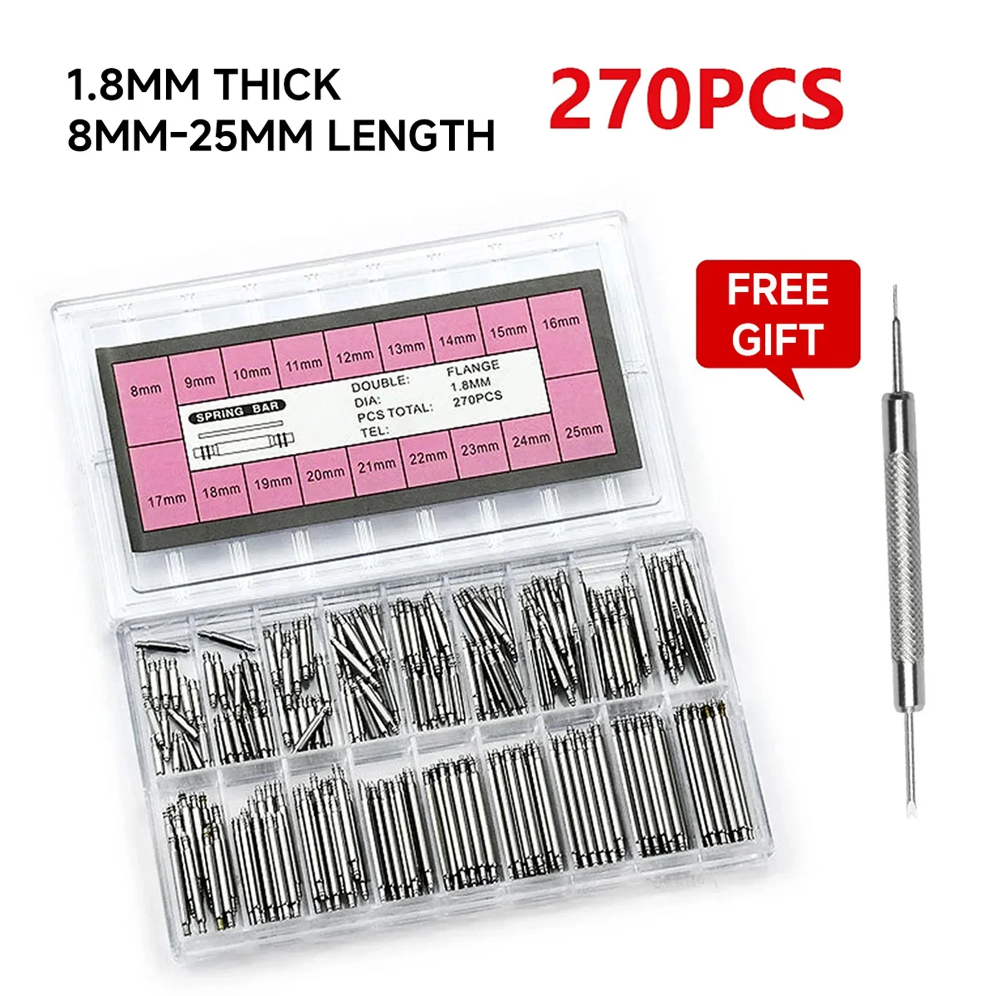 Curved Spring Bar - 270pcs/set Strainless Steel Spring Bars Dia