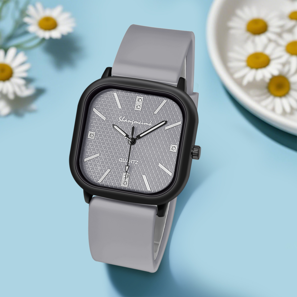 Square Case Quartz Watch Men W - Silicone Band Women 评论和价格