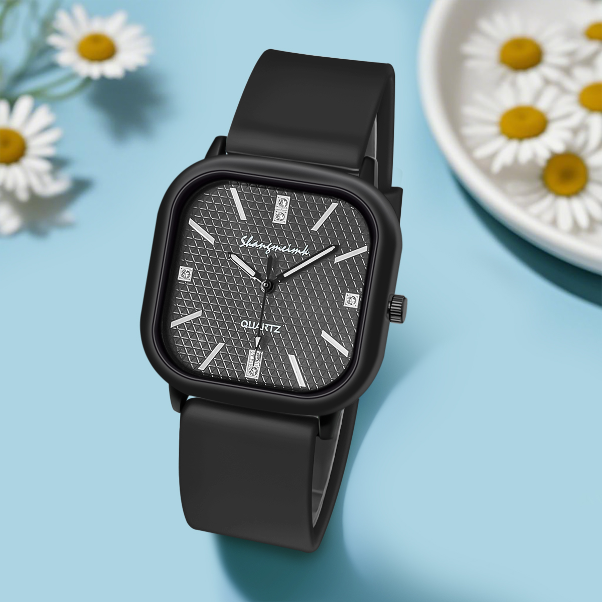 Square Case Quartz Watch Men W - Silicone Band Women 评论和价格