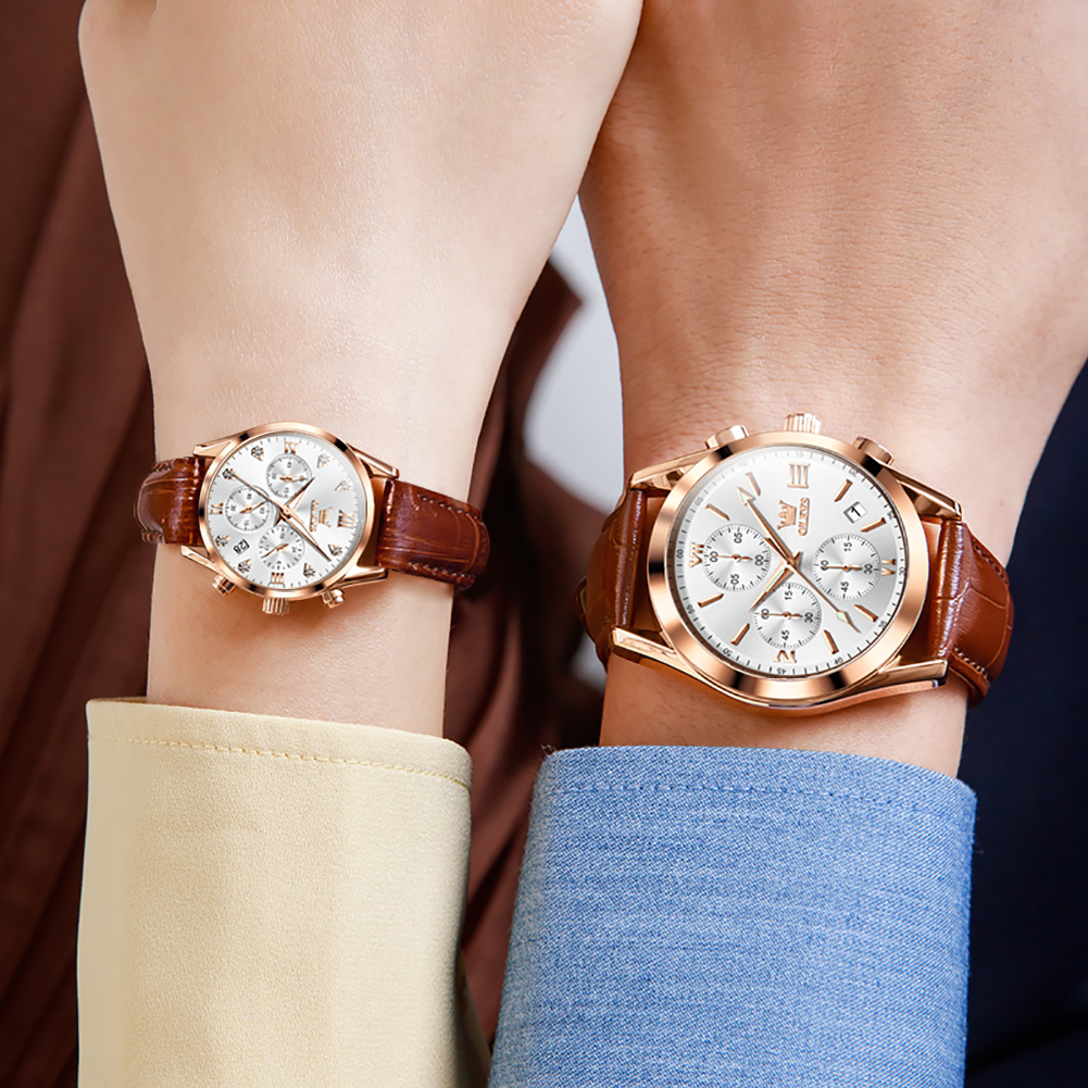 OLEVS Couple Watch for Men Wom - Leather Watch Band Men 评论和价格