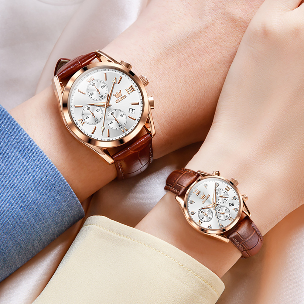 OLEVS Couple Watch for Men Wom - Leather Watch Band Men 评论和价格