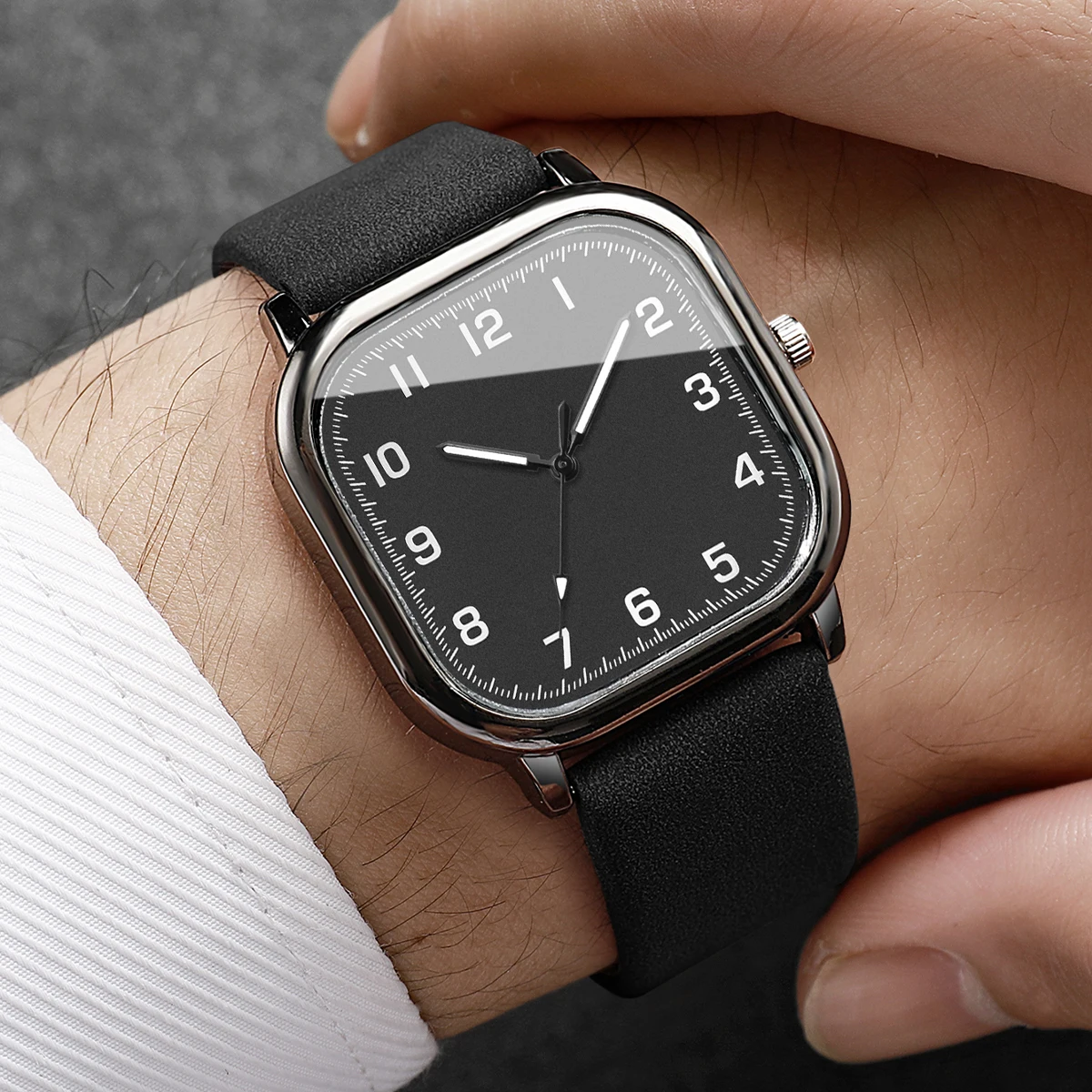 3PCS Fashion Square Arabic Men - Leather Watch Band Men 评论和价格